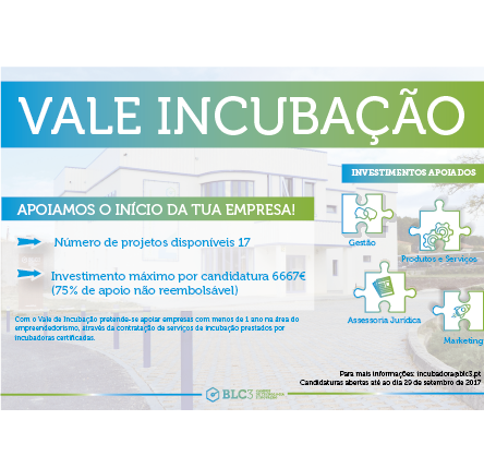 BLC3 disponibiliza Vales de Incubação